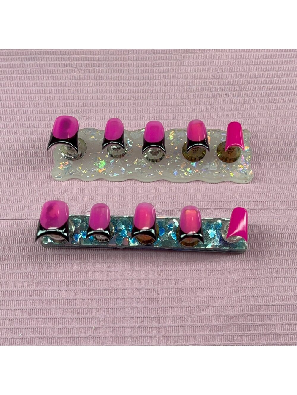 Short duck press on nails pink solid color handmade custom